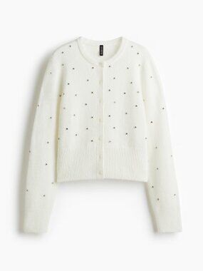 H&M White Rhinestone Sweater